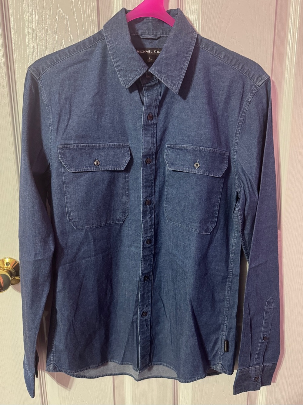 Michael Kors Men's Dark Blue Denim Button-Down Shirt